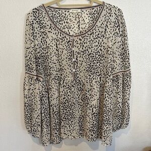 Max Studio Sheer Boho Blouse in Black, Rust, and Cream Size M